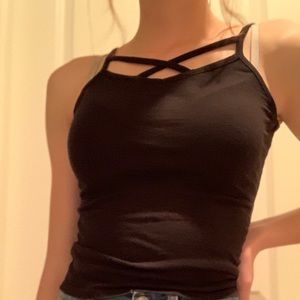 Black crisscross tank top